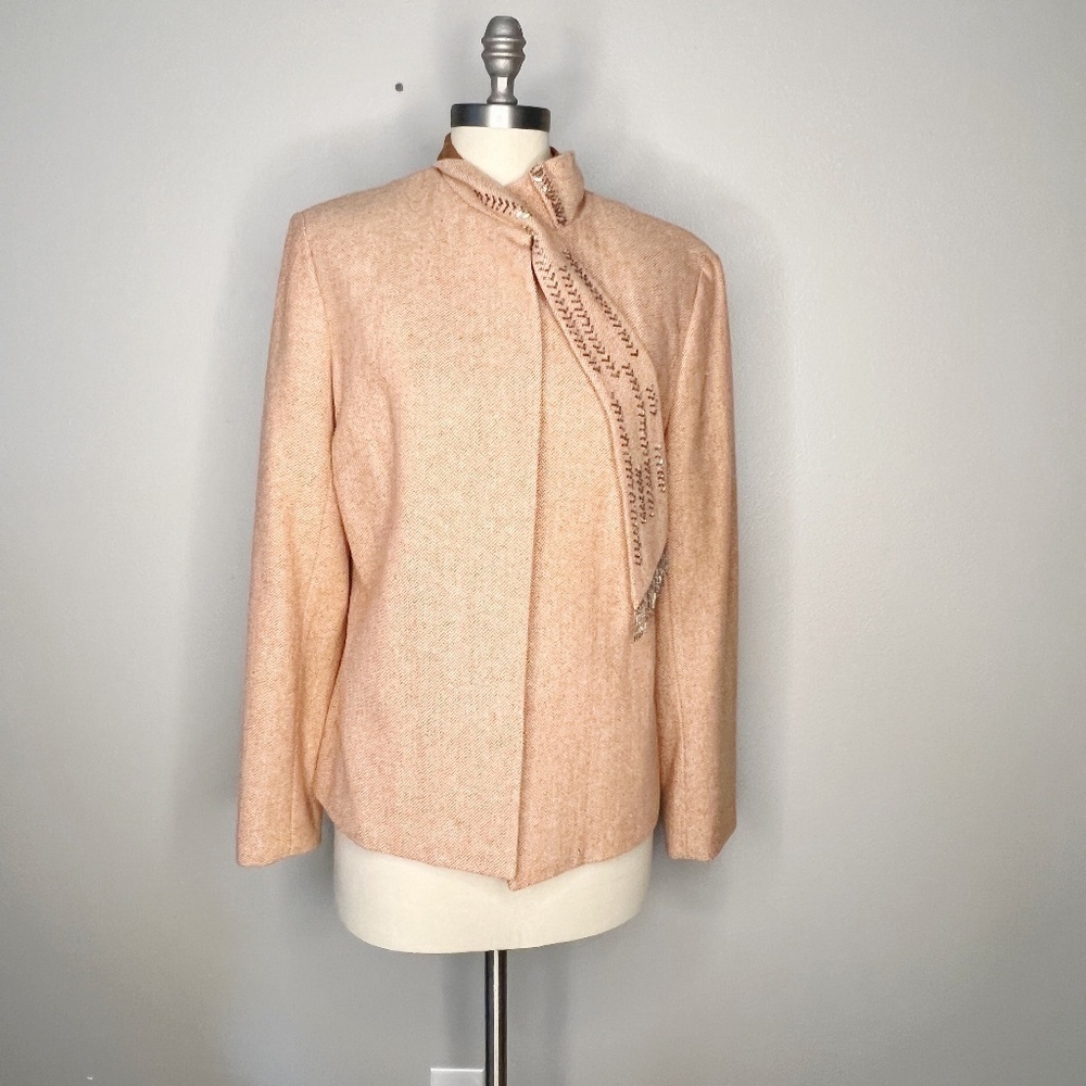 NWT MAG by Magaschoni Blazer Jacket Size 12 beaded scarf Wool Silk